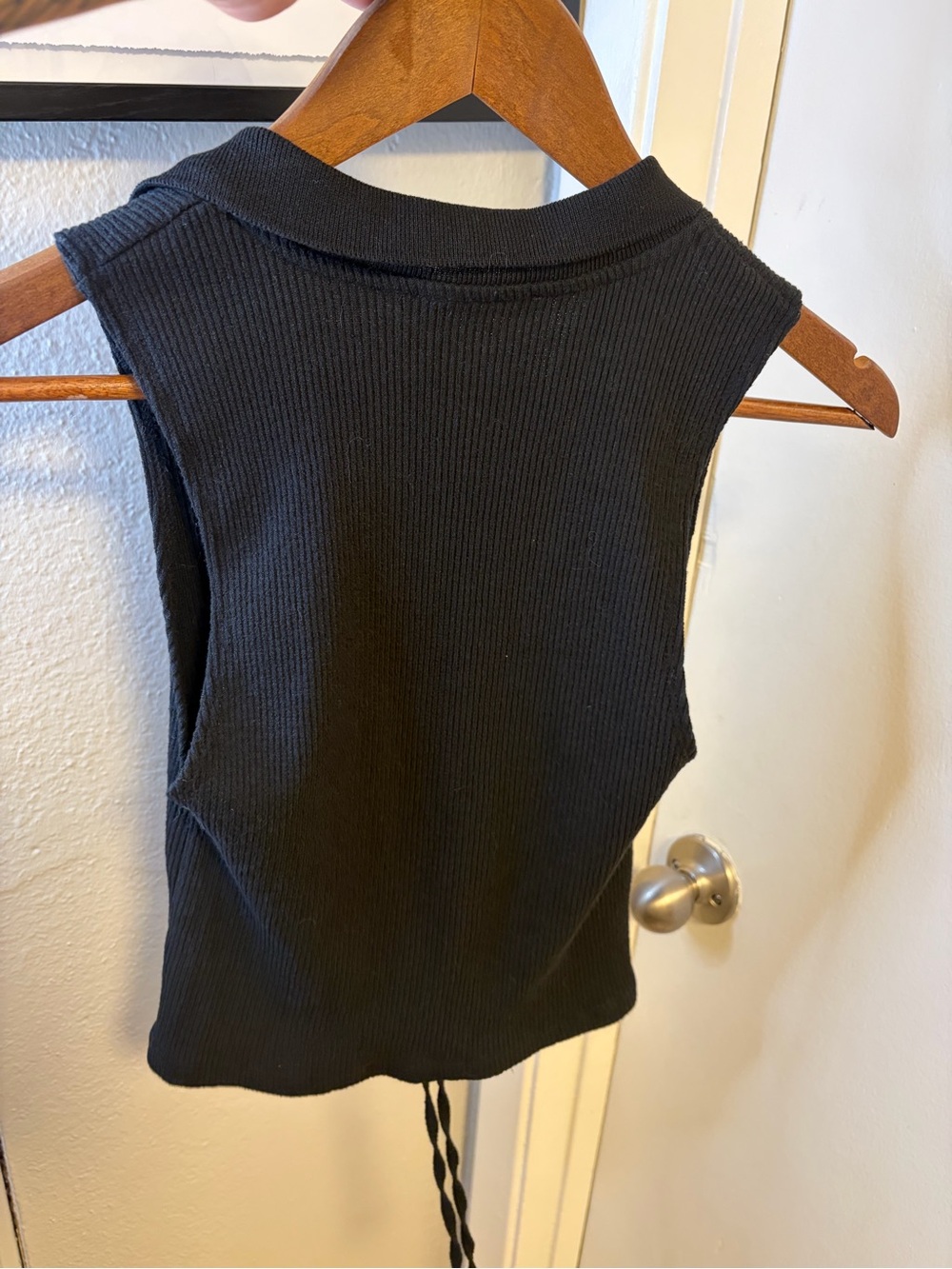 Zara Black Ribbed Collared Ruched Drawstring Tank Top Size M - Picture 2 of 11